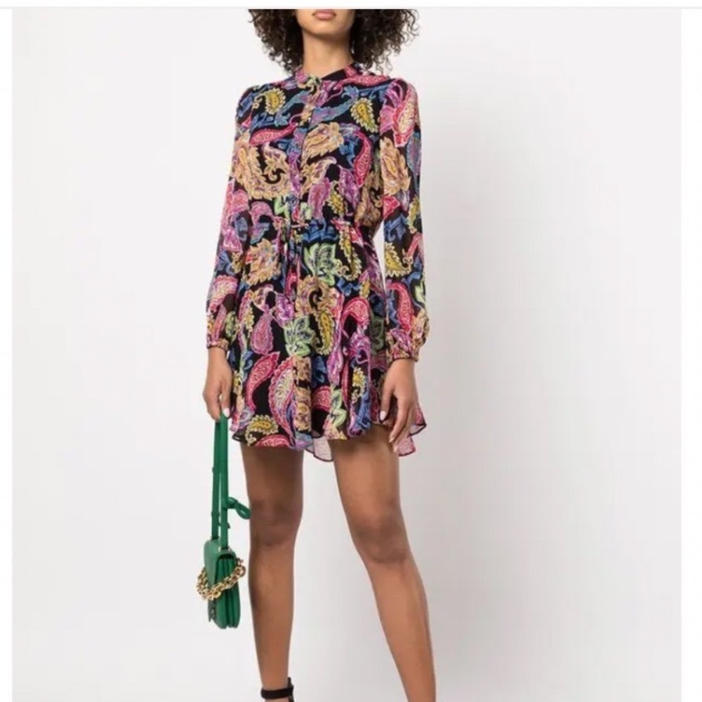 Milly Mini Dress Womens 6 Multicolor Excellent Paisley Long Sleeve Boho Chic